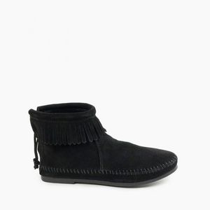 Minnetonka Black Hard Sole Back Zip Bootie